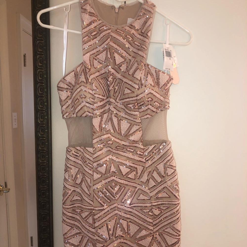 Peachy color sequin cocktail dress